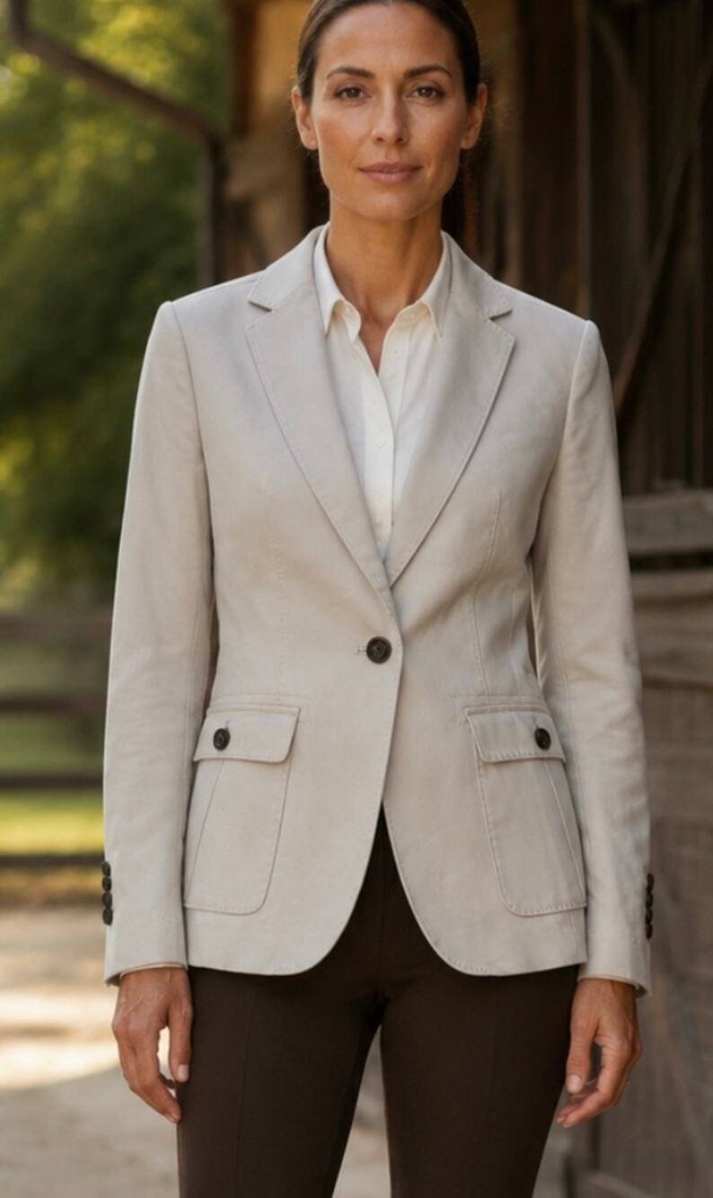 Martin + Osa Cotton Blazer tailored Jacket Tan Khaki Single Button Preppy Size S